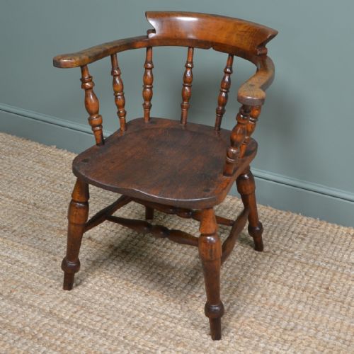 CHUNKY VICTORIAN ELM SMOKERS BOW ANTIQUE ARM CHAIR - ADDITIONAL PHOTO 1