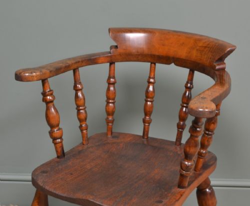 CHUNKY VICTORIAN ELM SMOKERS BOW ANTIQUE ARM CHAIR - ADDITIONAL PHOTO 3