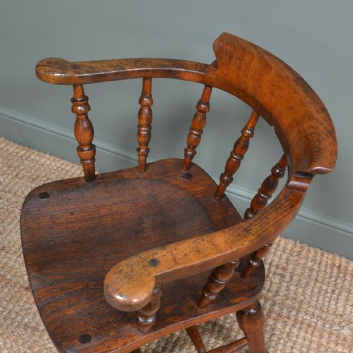 CHUNKY VICTORIAN ELM SMOKERS BOW ANTIQUE ARM CHAIR - ADDITIONAL PHOTO 5