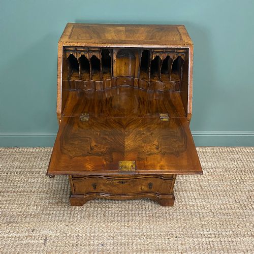 SPECTACULAR FEATHER BANDED FIGURED WALNUT ANTIQUE BUREAU - ADDITIONAL PHOTO 2