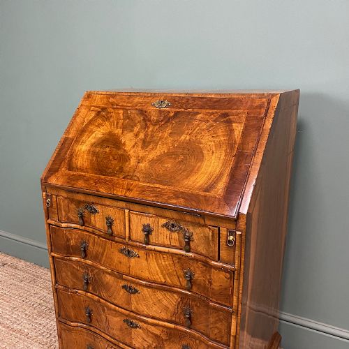SPECTACULAR FEATHER BANDED FIGURED WALNUT ANTIQUE BUREAU - ADDITIONAL PHOTO 5