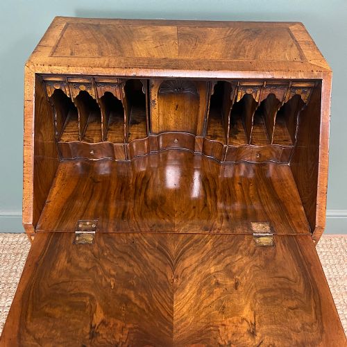 SPECTACULAR FEATHER BANDED FIGURED WALNUT ANTIQUE BUREAU - ADDITIONAL PHOTO 7
