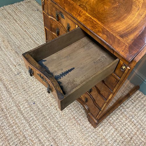 SPECTACULAR FEATHER BANDED FIGURED WALNUT ANTIQUE BUREAU - ADDITIONAL PHOTO 8