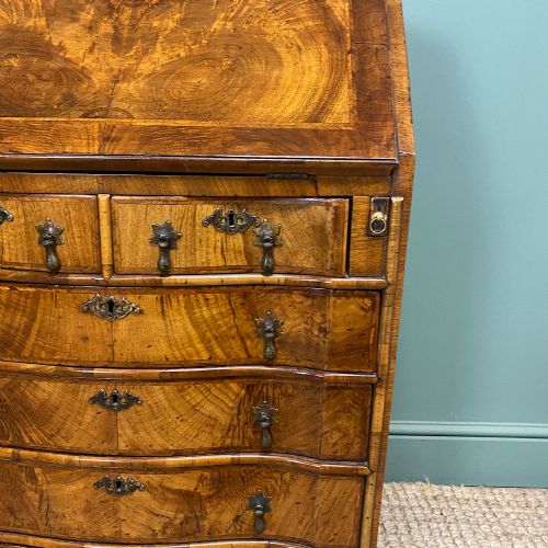SPECTACULAR FEATHER BANDED FIGURED WALNUT ANTIQUE BUREAU - ADDITIONAL PHOTO 9