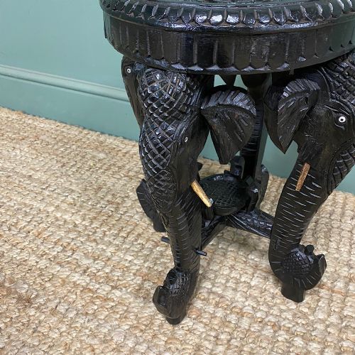 ANTIQUE CARVED ELEPHANT TABLE WITH BONE INLAY - ADDITIONAL PHOTO 3