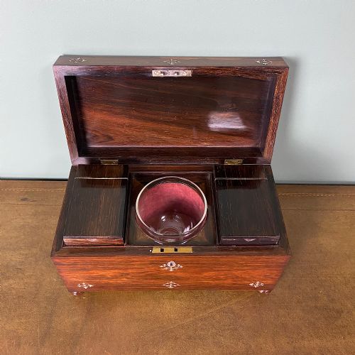 SPECTACULAR REGENCY ROSEWOOD ANTIQUE TEA CADDY - ADDITIONAL PHOTO 4