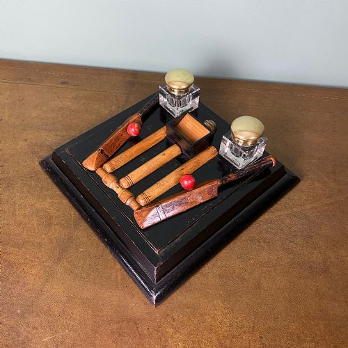 UNUSUAL CRICKET ANTIQUE DESK SET - ADDITIONAL PHOTO 4