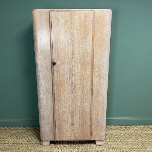 limed oak art deco single wardrobe - CATEGORY: ANTIQUE WARDROBES - DATED 1930