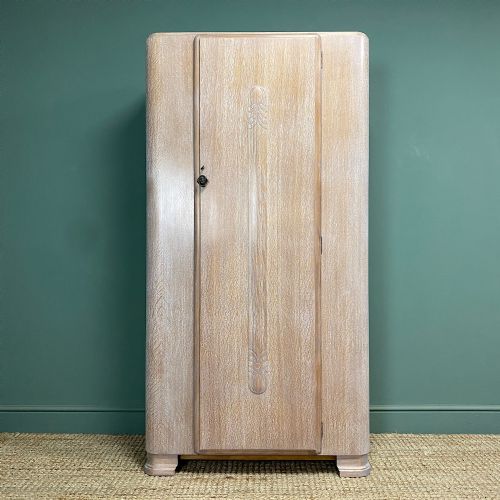 LIMED OAK ART DECO SINGLE WARDROBE - ADDITIONAL PHOTO 6