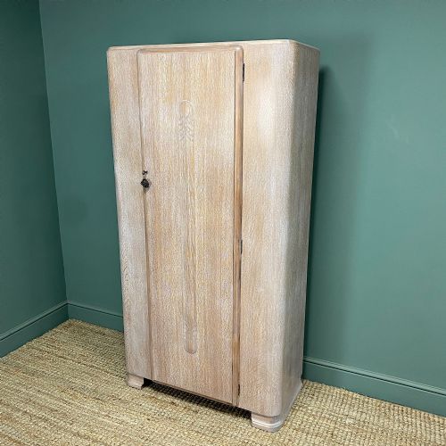 LIMED OAK ART DECO SINGLE WARDROBE - ADDITIONAL PHOTO 9