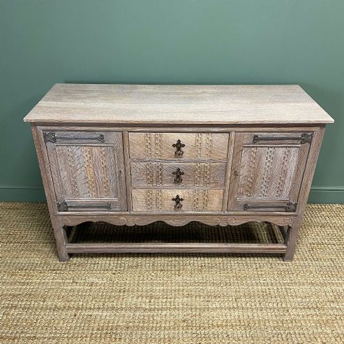 DECORATIVE LIMED OAK ANTIQUE SIDEBOARD - ADDITIONAL PHOTO 5