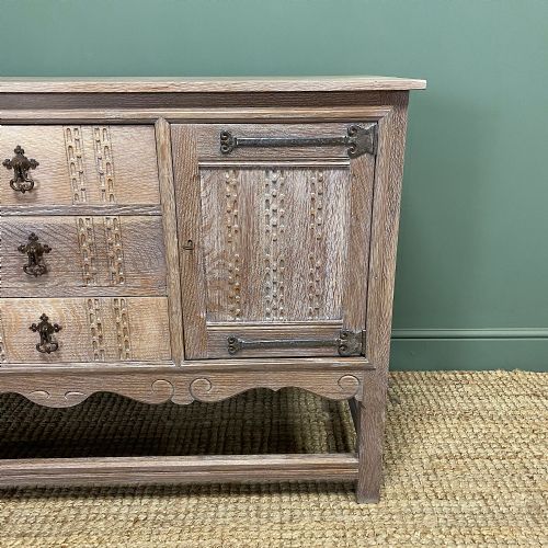 DECORATIVE LIMED OAK ANTIQUE SIDEBOARD - ADDITIONAL PHOTO 6