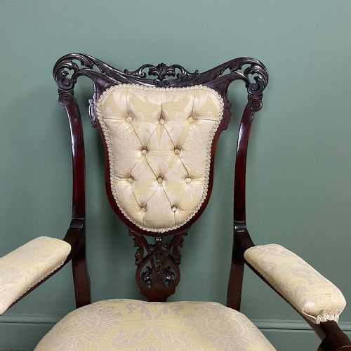 ELEGANT 19TH CENTURY UPHOLSTERED ANTIQUE ARM CHAIR - ADDITIONAL PHOTO 1