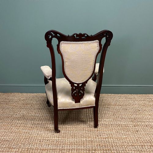 ELEGANT 19TH CENTURY UPHOLSTERED ANTIQUE ARM CHAIR - ADDITIONAL PHOTO 3