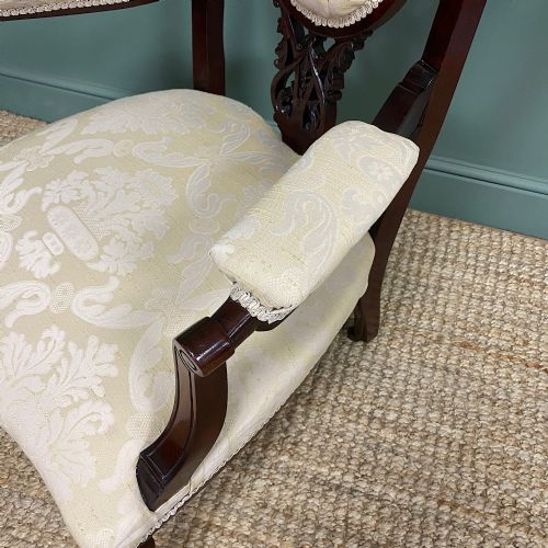 ELEGANT 19TH CENTURY UPHOLSTERED ANTIQUE ARM CHAIR - ADDITIONAL PHOTO 6