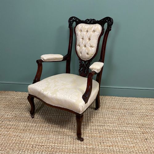ELEGANT 19TH CENTURY UPHOLSTERED ANTIQUE ARM CHAIR - ADDITIONAL PHOTO 7