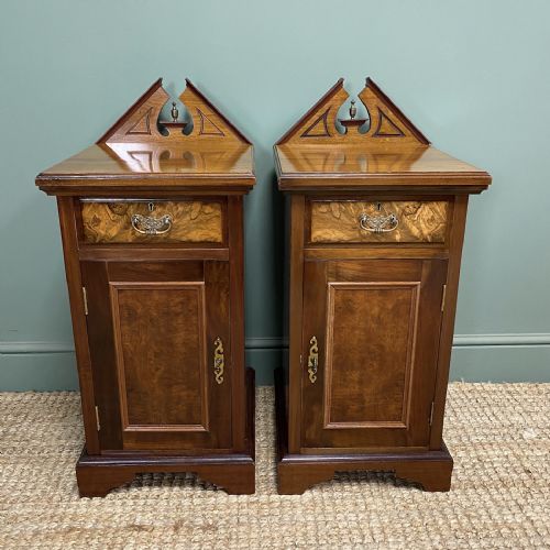 pair of victorian walnut antique bedside cabinets - CATEGORY: ANTIQUE CUPBOARDS - DATED VICTORIAN