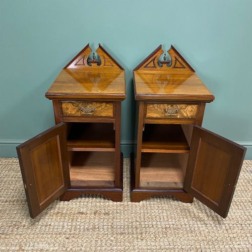 PAIR OF VICTORIAN WALNUT ANTIQUE BEDSIDE CABINETS - ADDITIONAL PHOTO 4