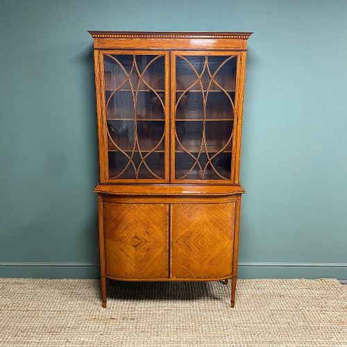 spectacular satinwood victorian antique bookcase display cabinet - CATEGORY: ANTIQUE BOOKCASES - DATED VICTORIAN