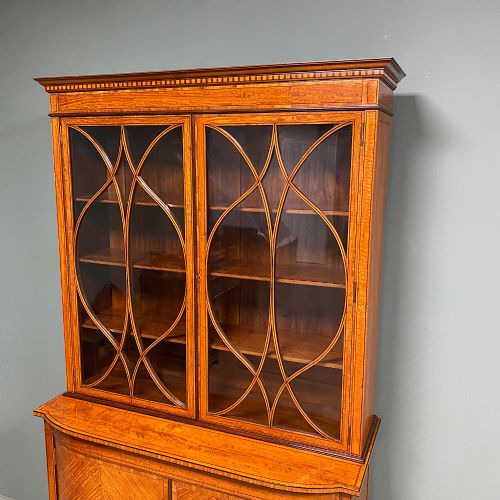 SPECTACULAR SATINWOOD VICTORIAN ANTIQUE BOOKCASE DISPLAY CABINET - ADDITIONAL PHOTO 2