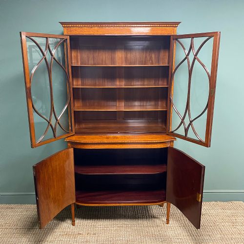 SPECTACULAR SATINWOOD VICTORIAN ANTIQUE BOOKCASE DISPLAY CABINET - ADDITIONAL PHOTO 3
