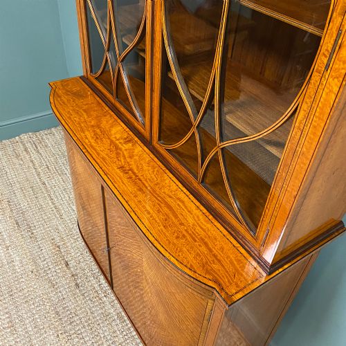 SPECTACULAR SATINWOOD VICTORIAN ANTIQUE BOOKCASE DISPLAY CABINET - ADDITIONAL PHOTO 4