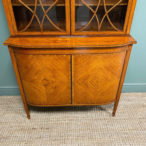 SPECTACULAR SATINWOOD VICTORIAN ANTIQUE BOOKCASE DISPLAY CABINET - ADDITIONAL PHOTO 6