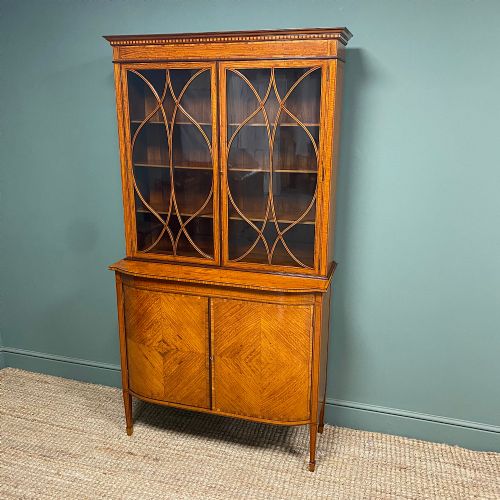 SPECTACULAR SATINWOOD VICTORIAN ANTIQUE BOOKCASE DISPLAY CABINET - ADDITIONAL PHOTO 7