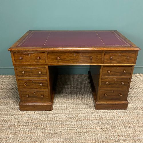 quality victorian mahogany antique pedestal desk - CATEGORY: ANTIQUE DESKS - DATED VICTORIAN