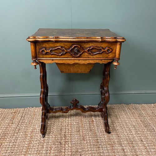 fine quality victorian figured walnut antique work box - CATEGORY: ANTIQUE TABLES - DATED VICTORIAN