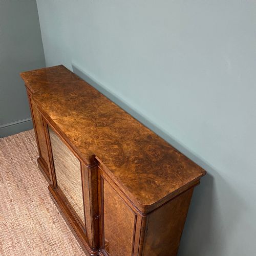 SUPERB QUALITY BURR WALNUT BREAKFRONT ANTIQUE SIDE CABINET - ADDITIONAL PHOTO 1