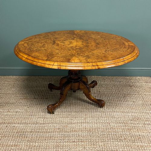 figured walnut oval victorian antique dining table - CATEGORY: ANTIQUE TABLES - DATED VICTORIAN