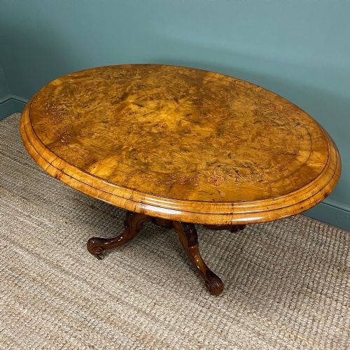 FIGURED WALNUT OVAL VICTORIAN ANTIQUE DINING TABLE - ADDITIONAL PHOTO 2