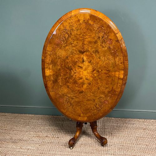 FIGURED WALNUT OVAL VICTORIAN ANTIQUE DINING TABLE - ADDITIONAL PHOTO 4