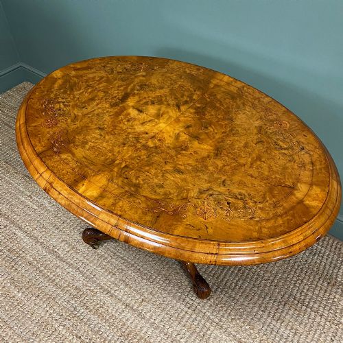 FIGURED WALNUT OVAL VICTORIAN ANTIQUE DINING TABLE - ADDITIONAL PHOTO 5