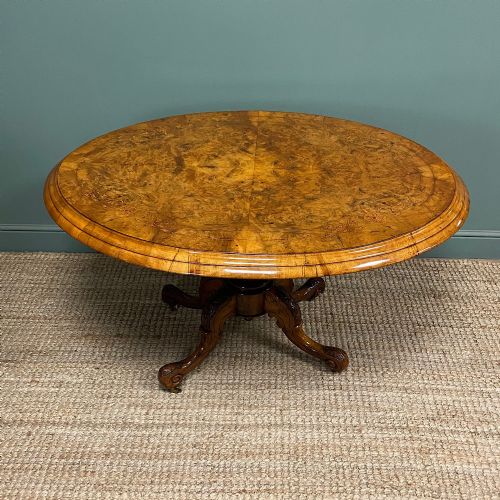 FIGURED WALNUT OVAL VICTORIAN ANTIQUE DINING TABLE - ADDITIONAL PHOTO 8
