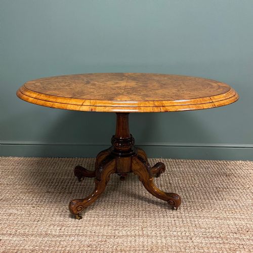 FIGURED WALNUT OVAL VICTORIAN ANTIQUE DINING TABLE - ADDITIONAL PHOTO 9