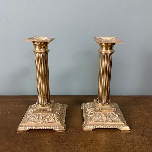 decorative pair of brass antique candle sticks - CATEGORY: ANTIQUE LIGHTING - DATED 19TH CENTURY