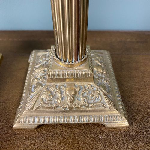 DECORATIVE PAIR OF BRASS ANTIQUE CANDLE STICKS - ADDITIONAL PHOTO 2