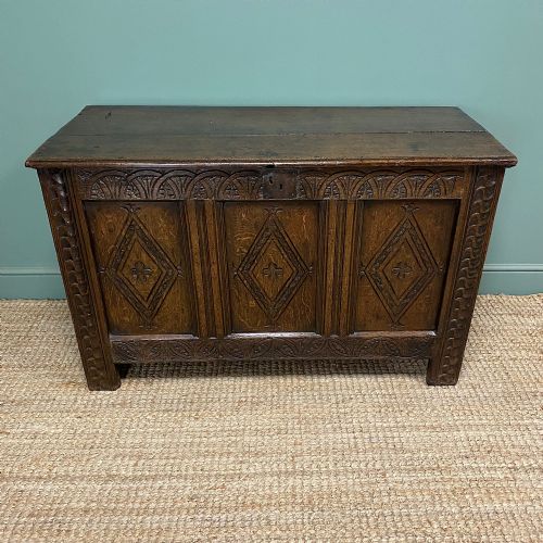 17TH CENTURY PERIOD OAK ANTIQUE CARVED COFFER - ADDITIONAL PHOTO 2