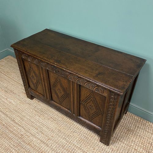 17TH CENTURY PERIOD OAK ANTIQUE CARVED COFFER - ADDITIONAL PHOTO 6