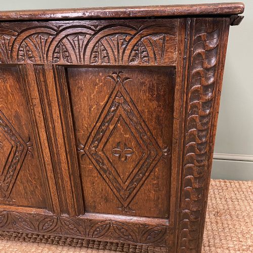 17TH CENTURY PERIOD OAK ANTIQUE CARVED COFFER - ADDITIONAL PHOTO 7