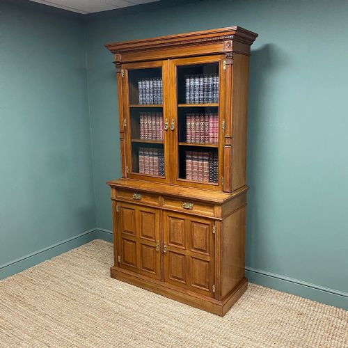 QUALITY VICTORIAN WALNUT ANTIQUE GLAZED BOOKCASE ON CUPBOARD - ADDITIONAL PHOTO 5