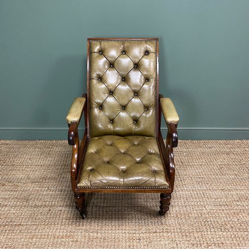 victorian antique leather armchair - CATEGORY: ANTIQUE CHAIRS - DATED VICTORIAN