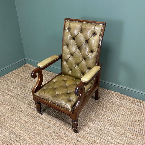 VICTORIAN ANTIQUE LEATHER ARMCHAIR - ADDITIONAL PHOTO 5