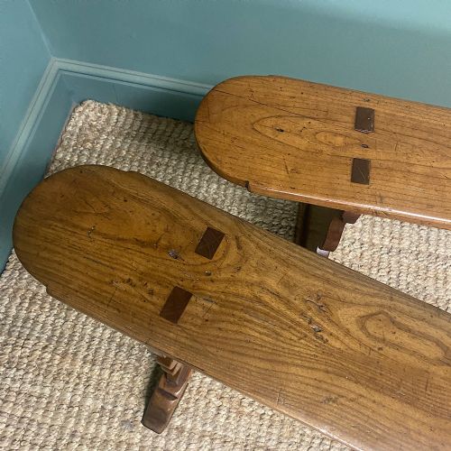 PAIR OF PERIOD ELM ANTIQUE BENCHES - ADDITIONAL PHOTO 6