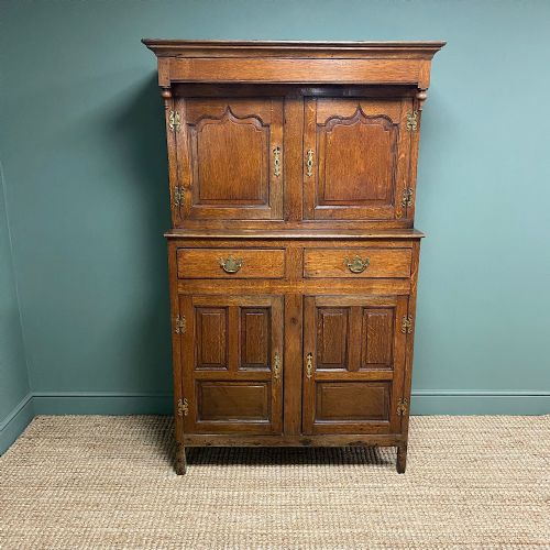 magnificent georgian period oak cwpwrdd deuddarn cupboard - CATEGORY: ANTIQUE CUPBOARDS - DATED GEORGIAN