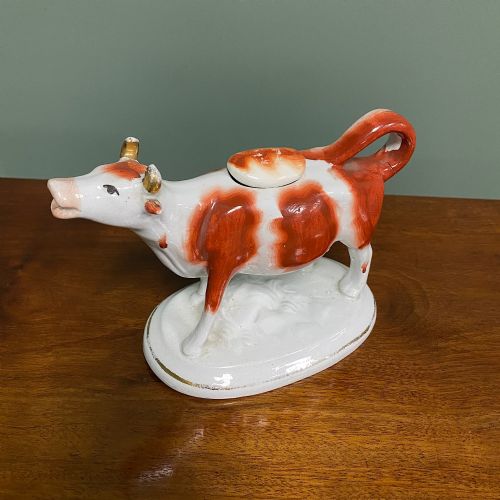 victorian staffordshire pottery cow creamer with lid - CATEGORY: ANTIQUE CERAMICS - DATED VICTORIAN