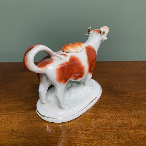 VICTORIAN STAFFORDSHIRE POTTERY COW CREAMER WITH LID - ADDITIONAL PHOTO 3