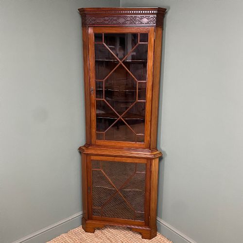 stunning edwardian antique glazed corner display cabinet - CATEGORY: ANTIQUE CABINETS - DATED EDWARDIAN